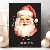 Black Vintage Watercolor Santa Claus Christmas Holiday Card