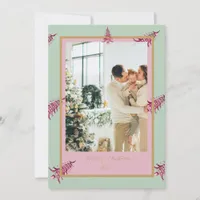 Chinoiserie Christmas  pink sage Pagoda 2Photo  Holiday Card