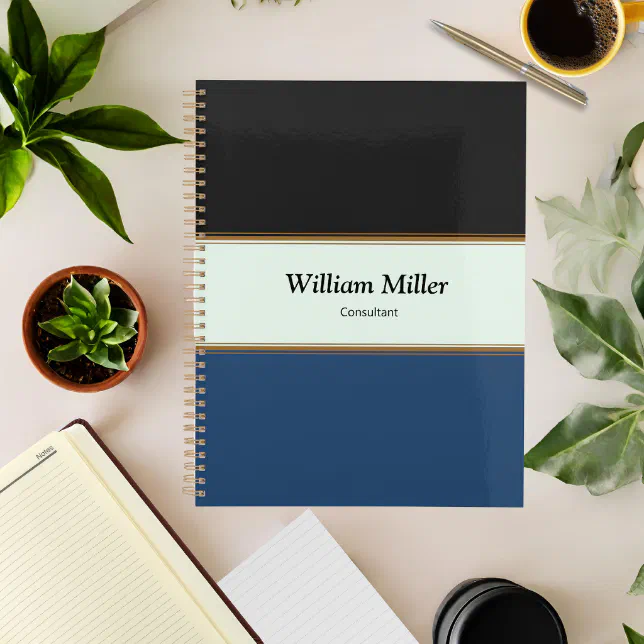 Modern Minimalist Black Blue Stripes Planner