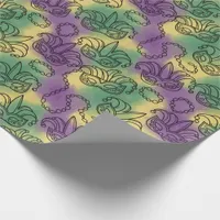 Mardi Gras Masks and Beads Doodle Art Style Wrapping Paper