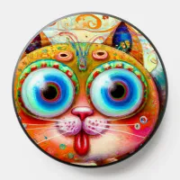 Colorful Fantasy Cat sticking out its Tongue PopSocket