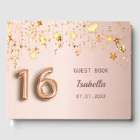 Sweet 16 rose gold pink stars guest book