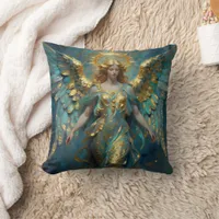 A Beautiful Gold and Turquoise Angel  Throw Pillow