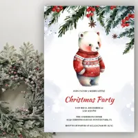 Festive Cute Watercolor White Bear Christmas Party Invitation