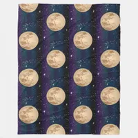 Full Moon on Starry Night Hand Drawn  Fleece Blanket