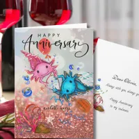Whimsical Watercolor Axolotl Cute Anniversary Card