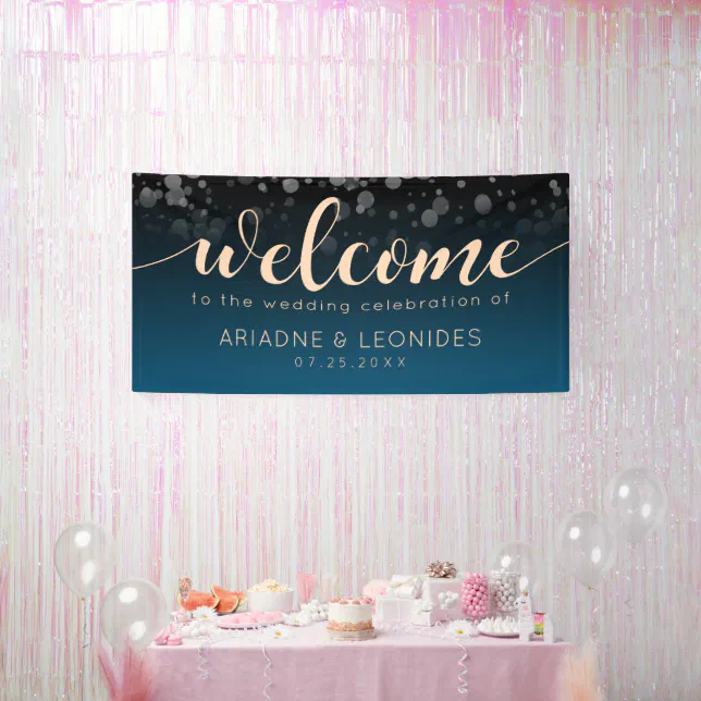 Elegant Peach Oceanic Blue Wedding Banner