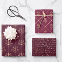 Burgundy and Gold Paris Wrapping Paper Sheets