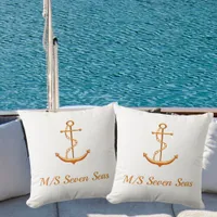White gold yacht boat anchor name coastal outdoor pillow