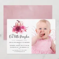 Burgundy and Blush Autumn Fall Pumpkin Birthday Invitation
