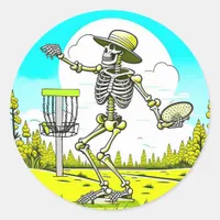 Skeleton Playing Disc Golf Classic Round Sticker