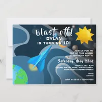 Rocket Ship Stars Outer Space Origami Birthday Invitation