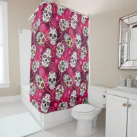 Sugar Skulls and Swirls Rose Red ID725 Shower Curtain
