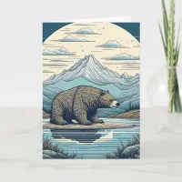 Bear, Mountains, Lake, Full Moon Birthday Card