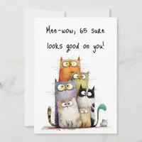 Whimsical Cats with Big Eyes 65th Birthday Flat Card