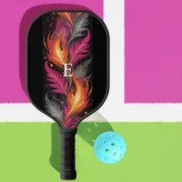 Modern Pink Orange Fire Flames Monogrammed Pickleball Paddle