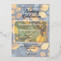 Mysterious Foliage in Blues and Pastel Colors Foil Invitation