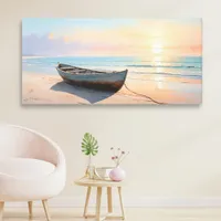 Boat on a Calm Shore Elegant Coastal Beach Art Canvas Print