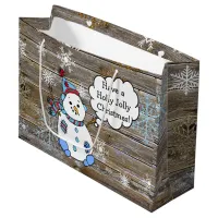 Holly Jolly Christmas Snowman Holiday Large Gift Bag