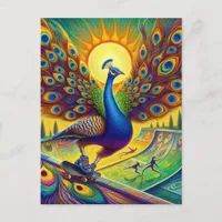 Funny Peacock Skateboarding Postcard