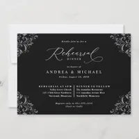 Elegant Black & White Wedding Rehearsal Dinner Invitation