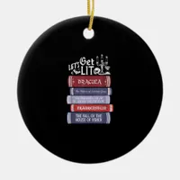 Let's Get Lit - Vintage Horror Book Lover Bookworm Ceramic Ornament