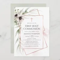 Watercolor Eucalyptus Geometric Holy Communion Invitation