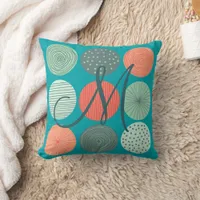 Modern Circle Pattern Mint Green Orange Monogram Throw Pillow