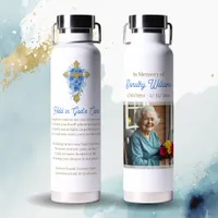 Golden Cross and Flowers Memorial Keepsake Water Bottle