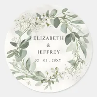 Elegant Boho Greenery Eucalyptus Wedding Classic Round Sticker