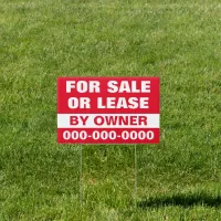 12" x 18" Red For Sale or Lease Yard Sign