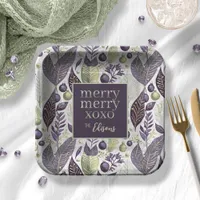 Purple Green Christmas Merry Pattern#21 ID1009 Paper Plates