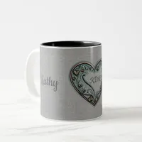 Gray, Gold and Turquoise Hearts Two-Tone Coffee Mug