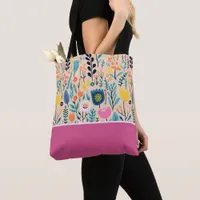 Simple Floral Modern Folk Art, Color Block Tote Bag