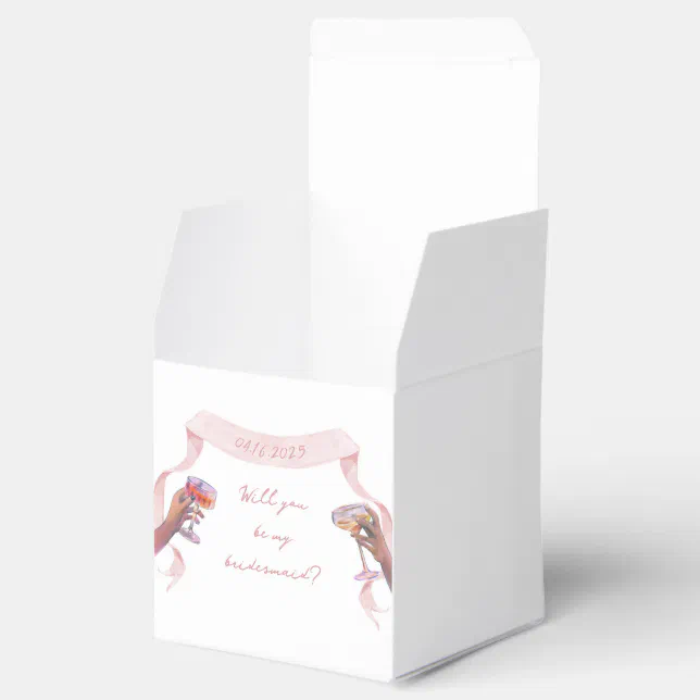 Pink Cute Elegant Custom Bridesmaid Proposal Card Favor Boxes