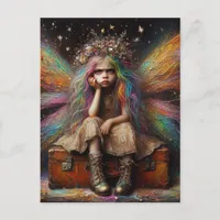 Bored Fairy Sits on Suitcase Postcard