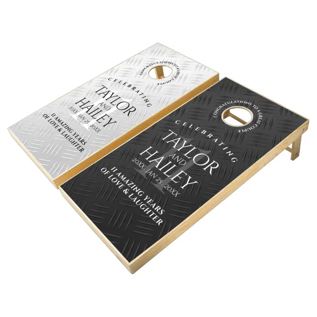 Elegant 11th Steel Wedding Anniversary Celebration Cornhole Set