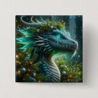 Magical Turquoise Christmas Dragon Button