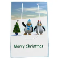 Cute Cartoon Penguin Pair with Tree Medium Gift Bag