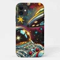 Astronaut Floating in Space with a UFO Ai  Art iPhone 11 Case