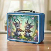 Cute Saolas Playing Violas in a Magical Forest Metal Lunch Box