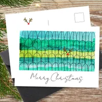 Christmas Pine Trees with Rudolph Named Watercolor Holiday Postcard