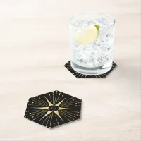 Monogram Art Deco Star Black and Gold Paper Coaster