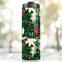 Poinsettia Botanical Floral Christmas Monogram Thermal Tumbler