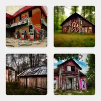 Abandoned Buildings, Farm and Gas Station Coaster Set