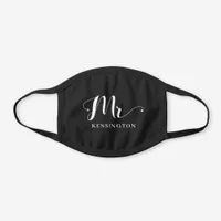 Black and White Modern Mr Newlywed Typography Black Cotton Face Mask