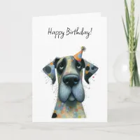 Big Dog in a Tiny Party Hat Birthday Card