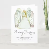 Whimsical Watercolor Angel Merry Christmas Script Holiday Card