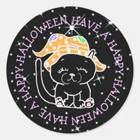 Have a Happy Halloween Cute Black Cat Classic Round Sticker