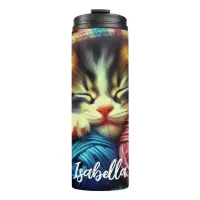 Cute Kitten Sleeping under a Blanket Personalized Thermal Tumbler